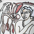 Figurative serigraphs painting titled 'Woman With Flower', 22x30 inch, by artist Jogen Chowdhury on Paper