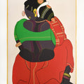 Figurative serigraphs painting titled 'Woman In Green In Red', 20x16 inches, by artist Thota Vaikuntam on Paper