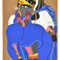 Figurative serigraphs painting titled 'Woman In White And Blue', 20x16 inches, by artist Thota Vaikuntam on Paper