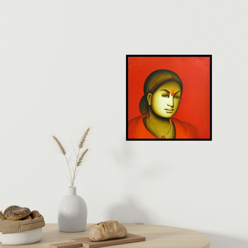In-situ view of Monica's 'Woman In Red' painting in a room