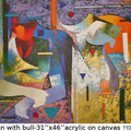 Figurative acrylic painting titled 'Woman With Bull', 31x46 inches, by artist Ranjit Singh on Canvas