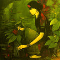 Figurative acrylic painting titled 'Woman With Plant', 24x24 inches, by artist Sachin Sagare on Canvas
