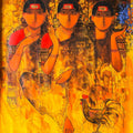 Women Gossiping 22' figurative acrylic painting by artist Sachin Sagare, 48x48 inch, on canvas