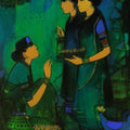 Women Gossiping 24' figurative acrylic painting by artist Sachin Sagare, 48x36 inch, on canvas