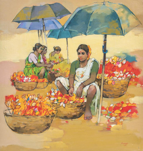 Women Selling Flowers by Satyajeet Varekar | ArtZolo.com