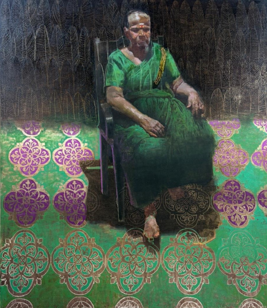 Women At The Studio' figurative oil painting by artist Ajit Raut, 40x36 inch, on canvas