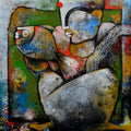 contemporary acrylic painting titled 'Women with fish', 24x24 inches, by artist Anupam Pal on canvas