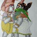 Figurative acrylic painting titled 'Women with Monkey', 30x22 inches, by artist Bhawandla Narahari on Paper