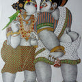 Figurative pen ink drawing titled 'Women with parrot 2', 30x22 inches, by artist Bhawandla Narahari on Paper