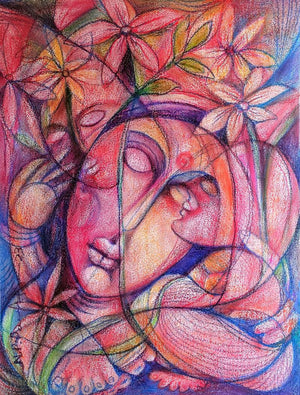Figurative oil pastel painting titled 'Wonderland 2', 23x20 inches, by artist N P Pandey on Paper