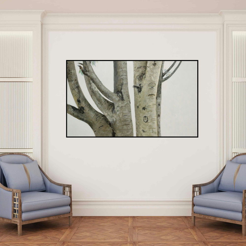 'Wood Note 3 (Textured Terrain)' painting by Dilip Mali shown on a wall in a furnished room.