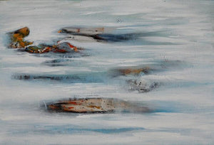 Wood Note 91 (Serene Waters) by Dilip Mali, Original Acrylic Abstract Painting on Canvas, Medium Horizontal Wall Art