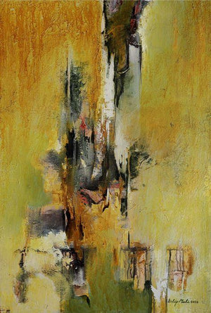 Abstract acrylic painting titled 'Wood Note 94', 36x24 inches, by artist Dilip Mali on Canvas
