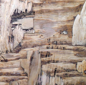 Wood Texture I (Fragmented History) by Somen Debnath, Original Mixed Media Abstract Painting on Wood, X-Small Square Wall Art