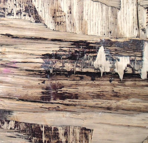 Wood Texture Iii (Rustic Relics) by Somen Debnath, Original Mixed Media Abstract Painting on Wood, X-Small Square Wall Art