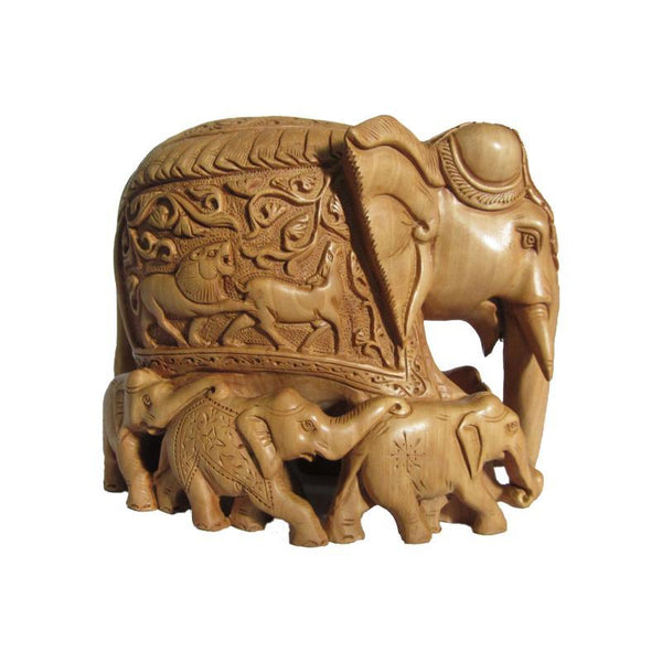 Wooden Carved Family Elephant (Seven) Handicraft By Ecraft India