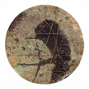 Wooden Viscosity 1 by Murali Chinnasami, Original Acrylic Abstract Painting on Wood, Small Circular Wall Art