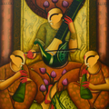 The World On A String' figurative acrylic painting by artist Anupam Pal, 60x48 inch, on canvas