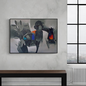 In-situ view of Ranjit Singh's 'Worship 21 (Sanctuary of Symbols)' painting in a room