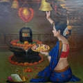 'Worshipper' religious oil painting by artist Kamal Rao, 48x36 inch, on canvas