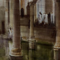 Wudu Tank Of Juma Masjid 1' religious watercolor painting by artist Mohammad Yousf, 14x8 inch, on paper
