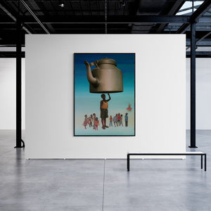 In-situ view of Ranjeet Singh's 'Yamu' painting in a room