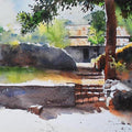 Landscape watercolor painting titled 'Yard', 20x19 inches, by artist Ramdas Thorat on Paper