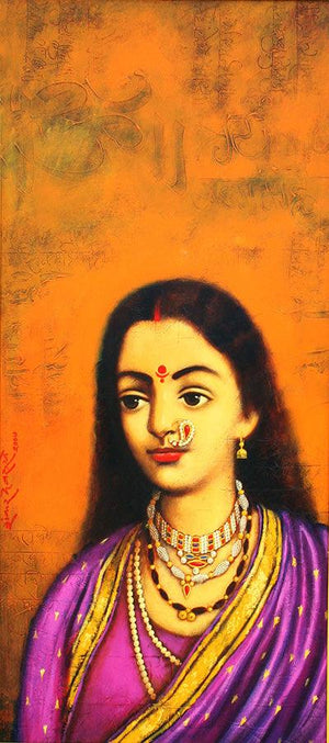 Yashoda (The Lady in Purple) by Shankar Devarukhe, Original Acrylic Figurative Painting on Canvas, Medium Vertical Wall Art