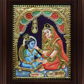 Religious tanjore traditional art titled 'Yashoda Krishna Tanjore Painting', 24x18 inches, by artist Myangadi Tanjore on Plywood