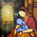 Yashodha Hari 2' religious acrylic painting by artist Mrinal Dutt, 33x32 inch, on canvas