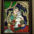 Religious tanjore traditional art titled 'Yashodha Krishna Tanjore Painting 4', 15x12 inches, by artist VANI VIJAY on Plywood