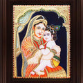 Religious tanjore traditional art titled 'Yasotha Krishna Tanjore Painting', 24x18 inches, by artist Myangadi Tanjore on Plywood