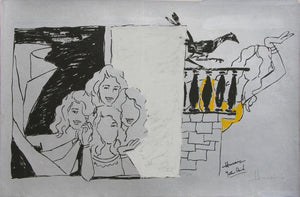 Yeh Kaun Sa Modh Hai Umar Ka 3 (Women and Raven) by M F Husain, Serigraph Serigraphs Figurative Painting on Paper, Small Horizontal Wall Art
