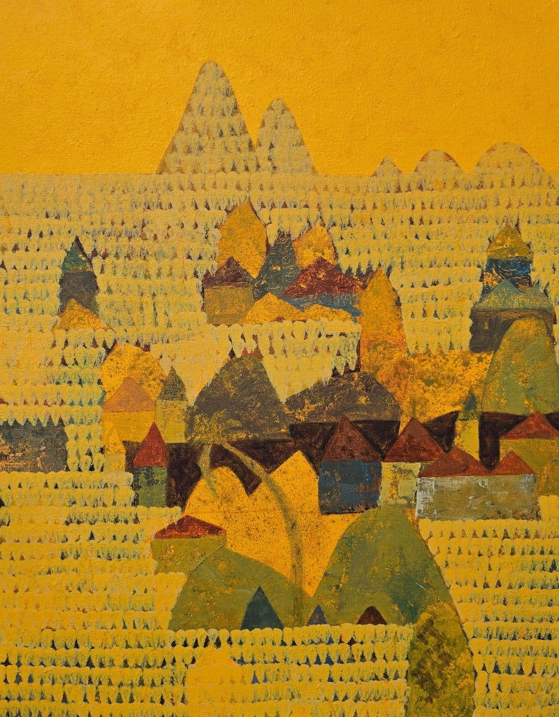 Yellow' landscape acrylic painting by artist Harshada Kolapkar, 30x24 inch, on canvas
