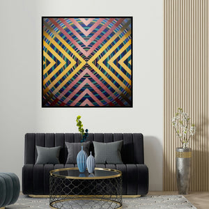 Ghanshyam Gupta's 'Yellow And Red Filter (Yellow & Red Filter)' painting visualized above a sofa in a contemporary room.