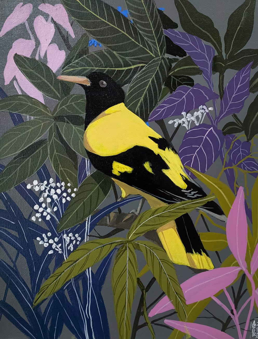 The Yellow Bird' animals acrylic painting by artist Ashik Alikhan, 36x30 inch, on canvas