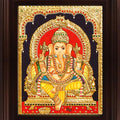 Religious tanjore traditional art titled 'Yellow Dhoti Ganesha Tanjore Painting', 24x18 inches, by artist Myangadi Tanjore on Plywood