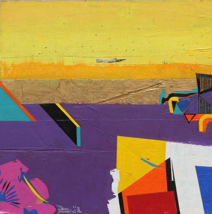 'Yellow Mist 5' abstract acrylic painting by artist Prabhinder Lall, 24x24 inch, on board