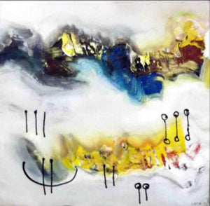 Yellow Nature (Celestial Dance) by Deepak Guddadakeri, Original Acrylic Abstract Painting on Canvas, X-Small Square Wall Art