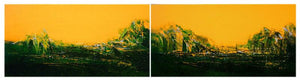 Yellow Night (Forest Glow) by Dnyaneshwar Dhavale, Original Acrylic Abstract Painting on Canvas, Small Horizontal Wall Art