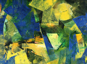 Yellow Peacock (Verdant Vibrance) by Siddhesh Rane, Original Acrylic Abstract Painting on Paper, Small Horizontal Wall Art