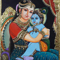 Religious tanjore traditional art titled 'Yeshoda Krishna', 24x18 inches, by artist Sanjay Tandekar on Cardboard