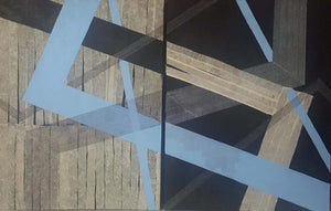 Yin And Yang (Urban Geometry) by Megha Madan, Original Mixed Media Abstract Painting on Canvas, X-Large Horizontal Wall Art