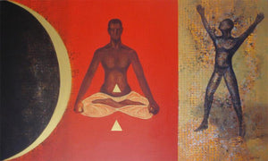 Yoga by Satish Kale, Original Acrylic Figurative Painting on Canvas, Large Horizontal Wall Art
