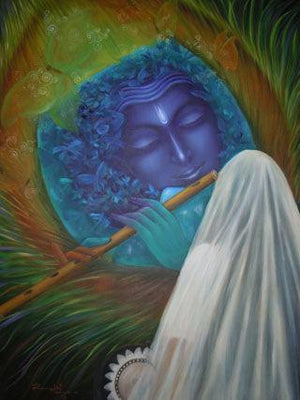 Yogita (Dream Weaver) by Rakhi Baid, Original Oil Religious Painting on Canvas, Medium Vertical Wall Art