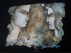 You And Me Ii (Union of Souls) by Manoj Muneshwar, Original Oil Figurative Painting on Canvas, Large Horizontal Wall Art