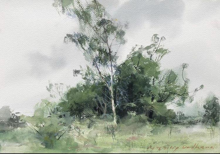 Landscape mixed media painting titled 'Young Nilgiri', 10x14 inches, by artist Dilip Dudhane on Paper