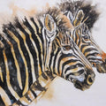 Animals watercolor painting titled 'Zebras', 8x10 inches, by artist Anjana Sihag on Khadi Cotton Fabric
